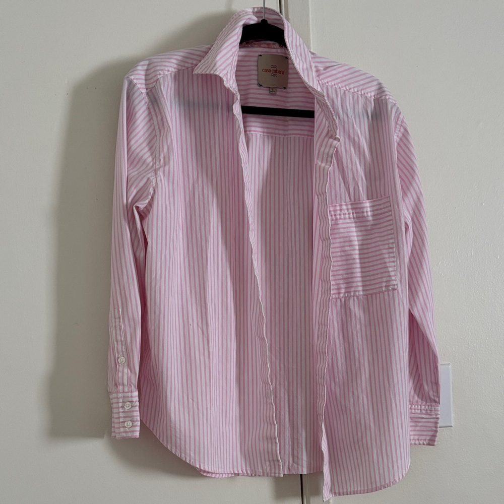 Women's Pink Striped Button Down Shirt